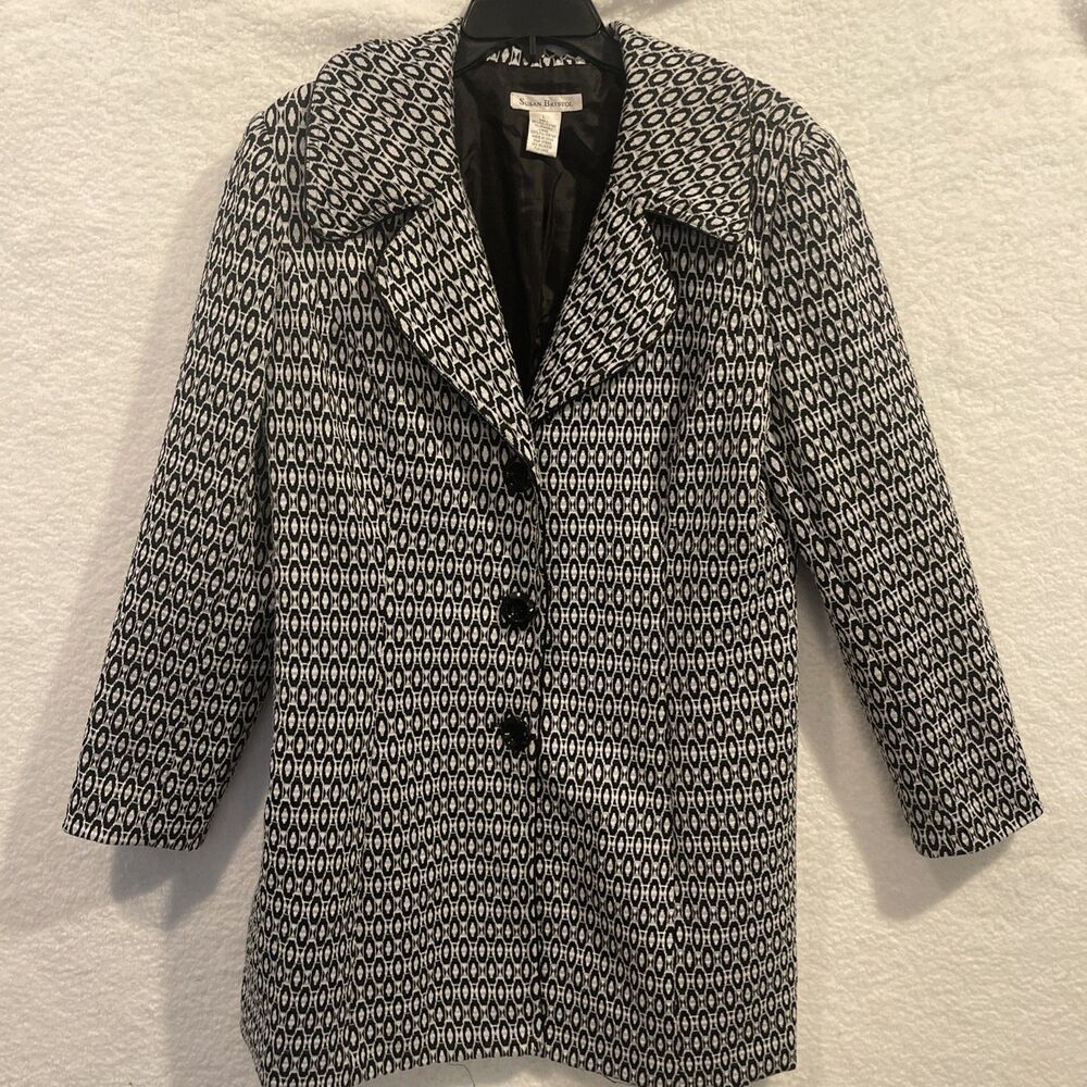 Vintage SUSAN BRISTOL WOMENS LARGE Geometric Black & White LINED BLAZER JACKET